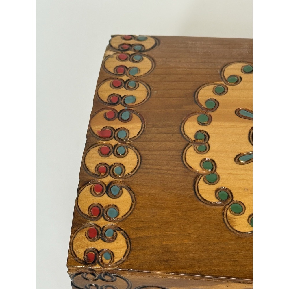 Vintage Polish Pyrography Wooden Box Folk Art Trunk Keepsake Chest 1981 Poland - Picture 13 of 15